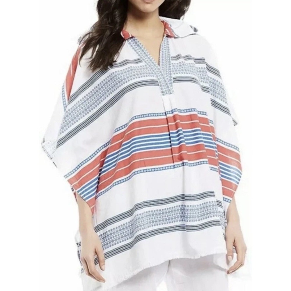 Tommy Bahama Size S/M Baja Raja Stripe Linen Blend Kaftan Hooded Nautical Beach